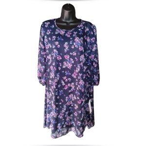 Calvin Klein NWT navy floral dress size 10, loose fit sheer sleeves